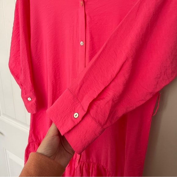 ZARA Hot Pink Buttom Up Ruffle Dress XS - Picture 3 of 7